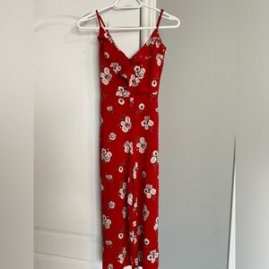 H&M flowy red with flowers jumpsuit
